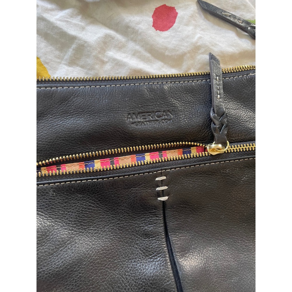 American Leather Co Black Pebbled Leather Crossbody Bag Striped Lining - Picture 4 of 6